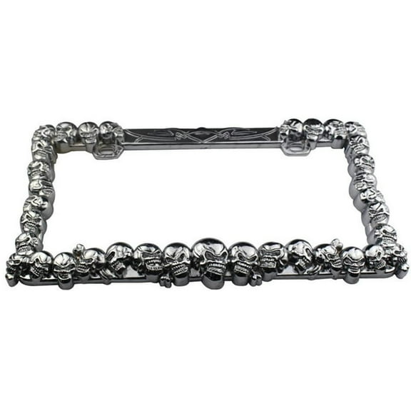 NINTE License Plate Frame Chrome Skull 3D Universal 2 Hole Without Cap ABS Trims