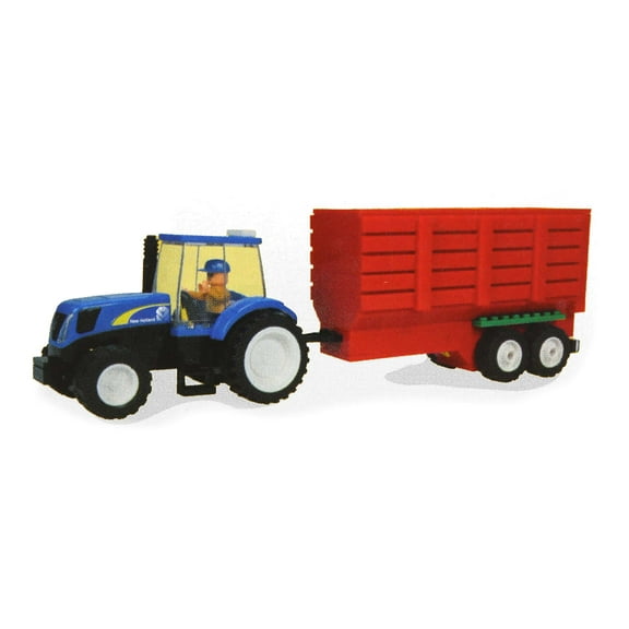 IMEX Model Company, INC New Holland Tractor With Farmer & Grain Trailer, 318 Pc Block Set IMX39608