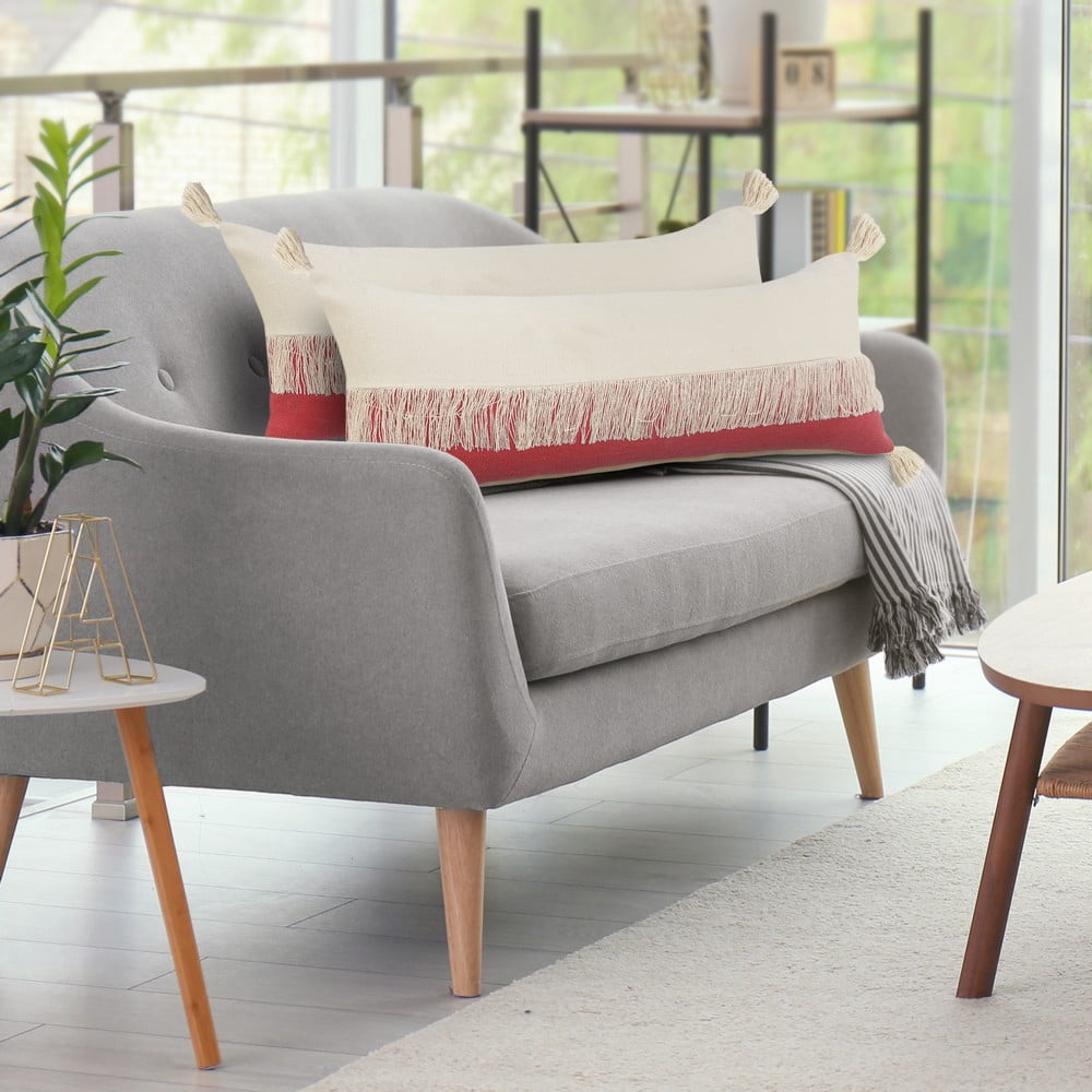 Ox Bay 14" x 36" Red/ White Color Block Organic Cotton Pillow Cover