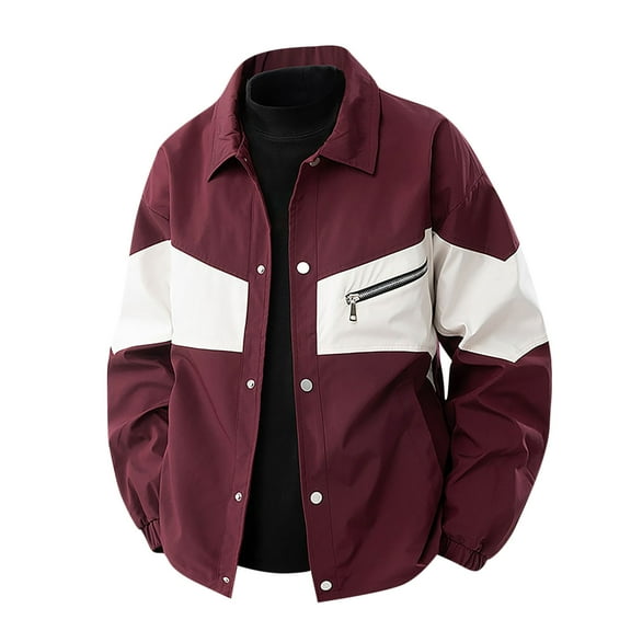 Men's Clothing Men'S Patchwork Casual Coat Daily Zipper Contrast Outdoor Outerwear Work Jacket