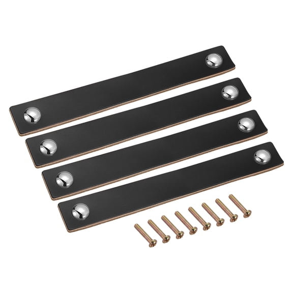 Unique Bargains Leather Furniture Handles Drawer Knobs Pulls Black Silver 6.7"