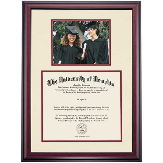 OCM Diploma and Photo Frame for University of Memphis, Ivory/Maroon Mat, 11" x 14" Diploma and 8" x 10" Photo