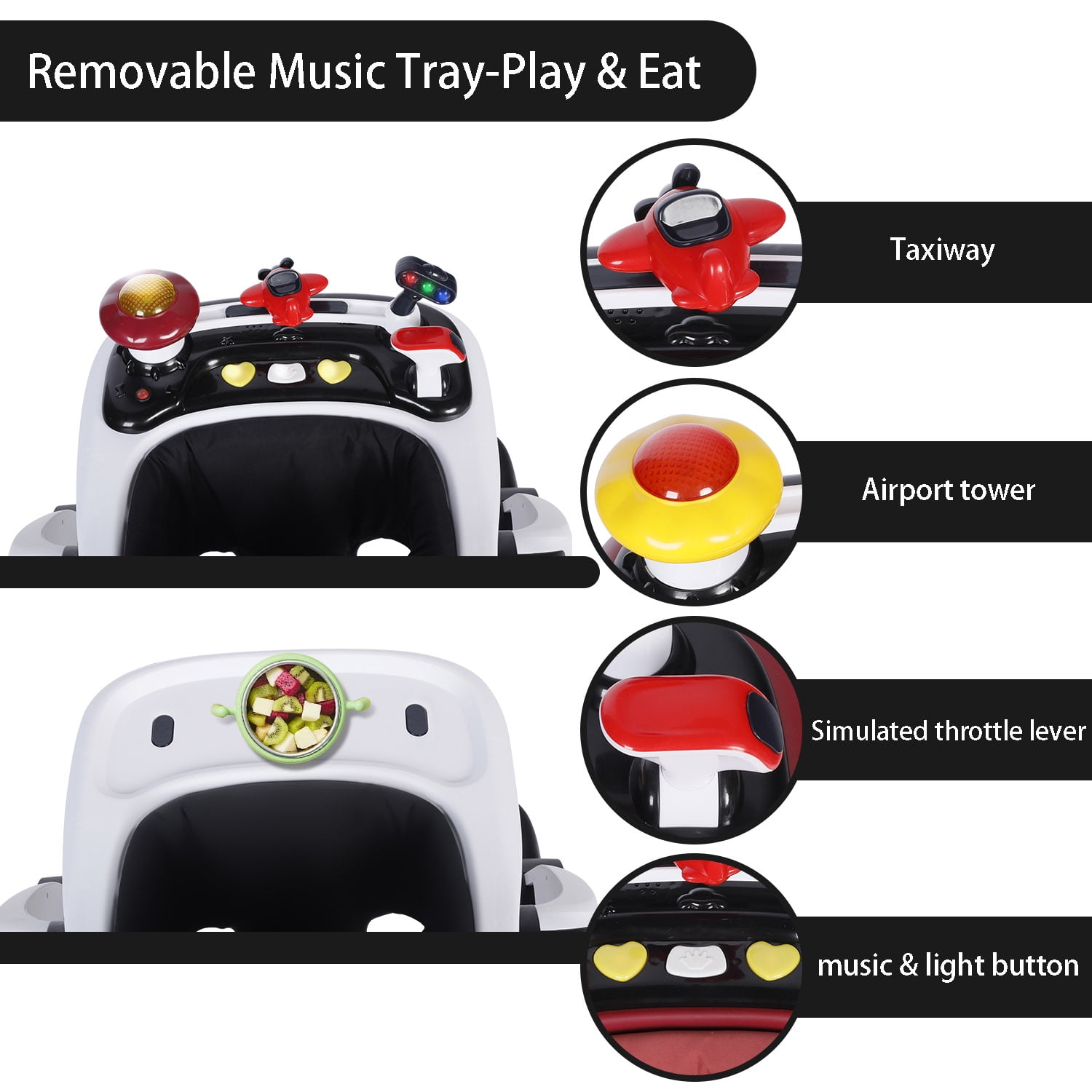 LINLUX Baby Walker w/ Music & Lights, Toddler Activity Walker w/ Seat, Black