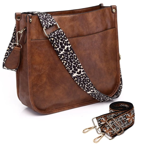 AUYOCO Bolso bandolera de piel vegana para mujer, bolso cruzado con correa para guitarra, bolsillos con cremallera, bolso de hombro