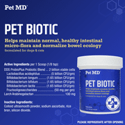 Pet MD Biotic Probiotics for Dogs & Cats - Prebiotic, Fiber, Probiotic Powder - Gas, Constipation Relief, Anti Diarrhea - Balance Digestive Flora & Restore Gut Health for Dogs & Cats - 2.12 oz