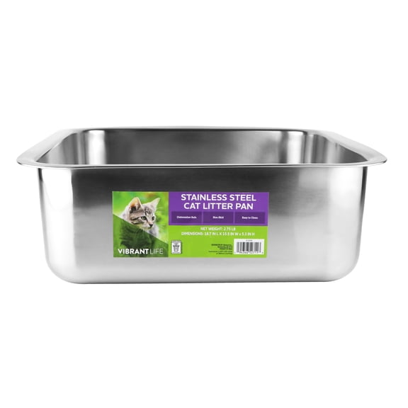Vibrant Life High-Sided Stainless Steel Cat Litter Pan 18.7" L x 15.5" W x 5.3" H