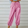 thumbnail image 2 of Reduce Price Hfyihgf Women's Linen Capri Yoga Pants Elastic Waist Drawstring Lounge Pants Pull on Straight Leg Cinch Bottom Pants with Botton(Z1#Pink,XL), 2 of 9