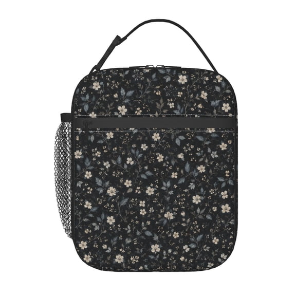 Dark Floral Lunch Bag Reusable Thermal Lunch Box with Handle for Women and Men