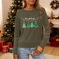 thumbnail image 2 of Christmas T-Shirts for Women Lightweight Crewneck Pullover Long Sleeve Graphic Printed Tees Holiday Xmas Tops (M, Army Green), 2 of 7
