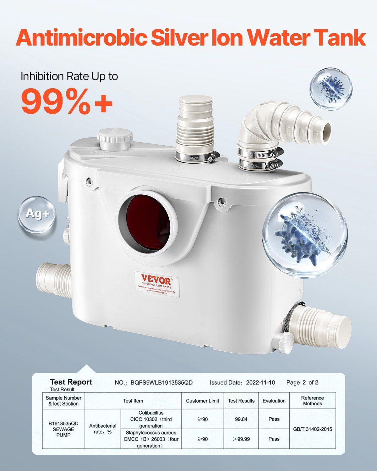 Macerator Pump 500W 29 GPM Flow 26 ft Head Lift Pump for Toilet Basement Sink Bathroom Utility