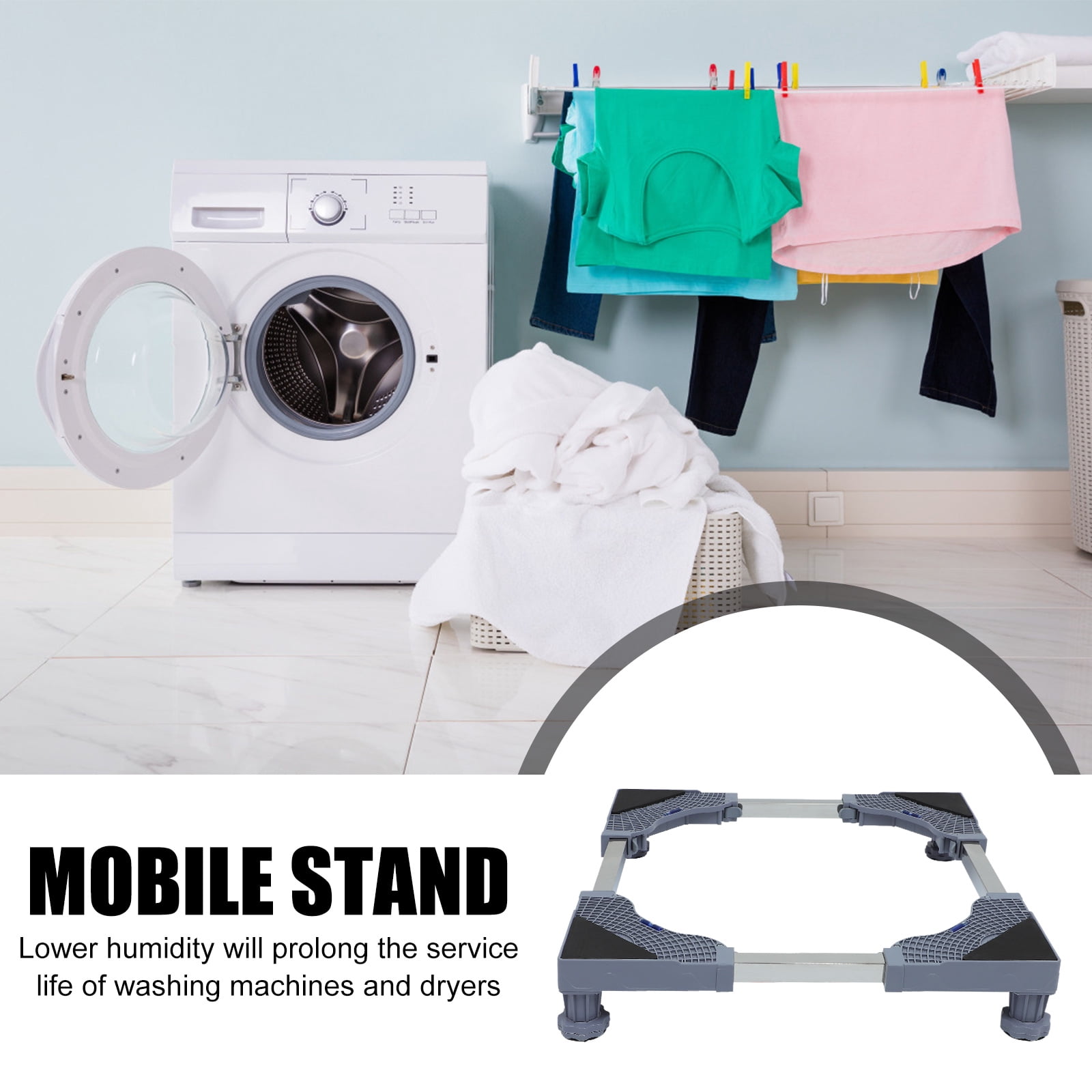 Mobutofu Grey Plastic Washing Machine Base Stand with Anti-Skid Design, Portable and Stable Support for Laundry Appliances