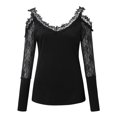 thumbnail image 3 of USSUMA Sexy Tops for Women Trendy Going Out Western Aztec Printed Lace Shirt Long Sleeve V-Neck Dressy Casual Lace Blouse, 3 of 6