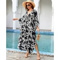 thumbnail image 5 of EDOLYNSA Plus Size Kaftan Dress for Women Swimwear Coverup Elegant Batwing Sleeve Beach Dress Tunic Black and White Printed Housewear, 5 of 10