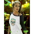 thumbnail image 5 of Tstars St Patricks Day Sugar Skull Clovers Women Raglan Shirt, 5 of 6