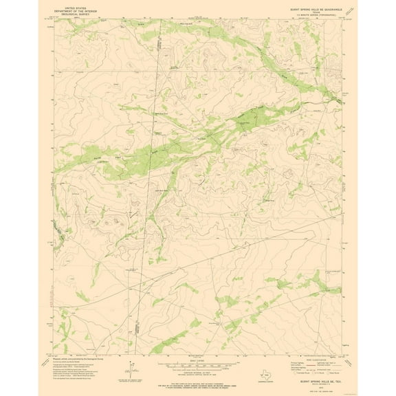 Topographical Map - Burnt Spring Hills Texas Quad - USGS 1973 - Vintage Wall Art
