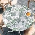 thumbnail image 3 of Sage Green Coastal Fitted Tablecloth with Elastic Edged, Round Table Cloth for Dining Table, Sea Turtle Nautical Coral Summer Beach Waterproof Oil Proof Table Cover for Indoor Outdoor 45"-54", 3 of 9