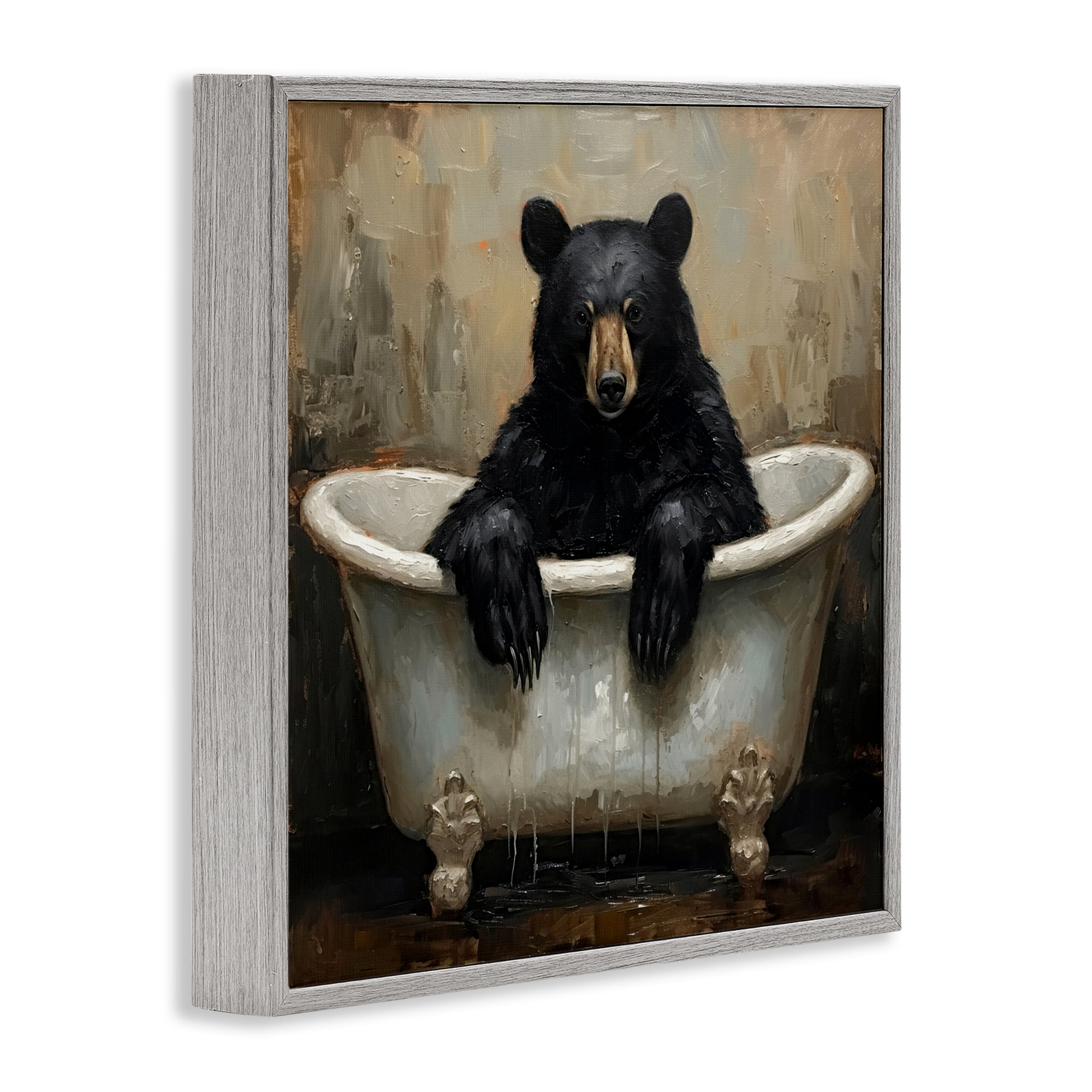 Stupell Industries Black Bear Bath Time Gray Framed Giclee Art, design by Tina LeCour