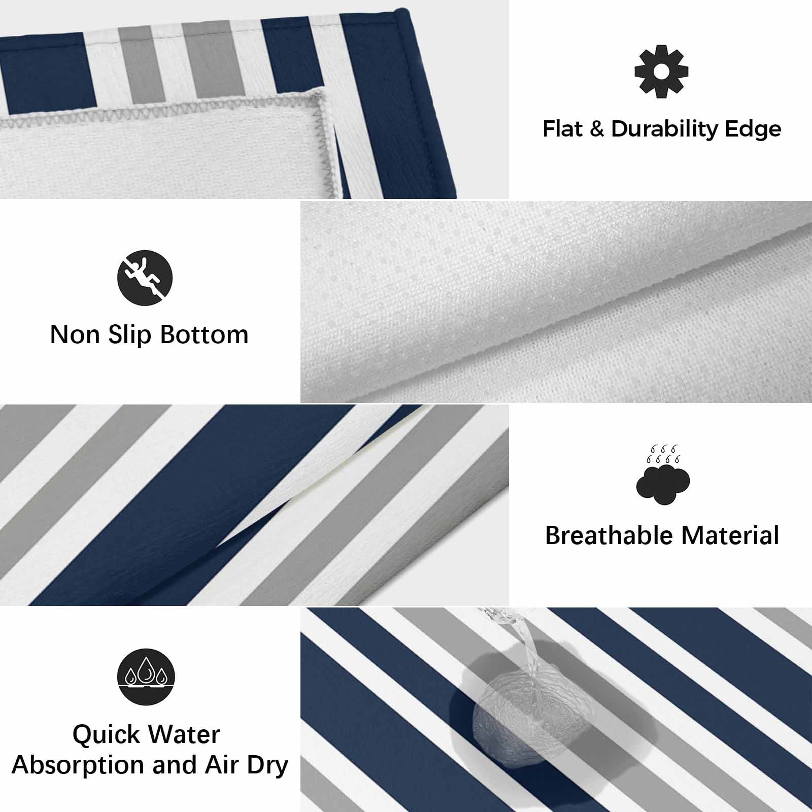 Navy Blue Grey Striped Outdoor Rug for Patio/Deck/Porch, Non-Slip Large Area Rug 3 x 5 Ft, Modern Minimalist Ombre Lines Indoor Outdoor Rugs Washable Area Rugs, Reversible Camping Rug Carpet Runner