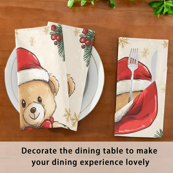 Satin Native Fab Cotton Dinner Napkin Bears Christmas Hats Reusable
