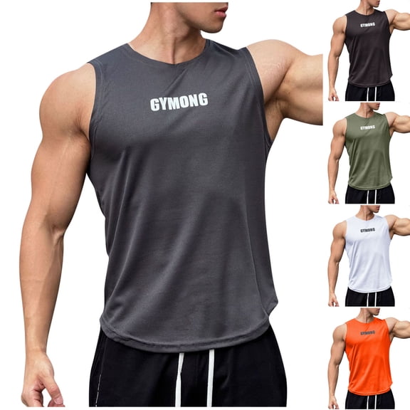 Men Undershirts Tank Top Tank Tops For Men Cotton Tank Top Men Men's Summer Casual Sleeveless Fitness And Sports Comfortable Round-Neck Tank Army Green L