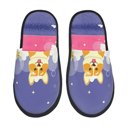 Balery Dog Washes in a Pink Bath Slient Indoor Furry Fleece Comfort House Shoes Soft Non-Slip Home Shoes Cotton slippers House Slippers-- Large