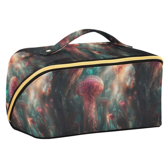 FORMRS Makeup Bag Travel Cosmetic Organizer for Women Fold Flat Zipper Pouch with Handle, Psychedelic Forest