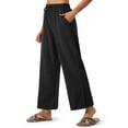 thumbnail image 1 of Plebaso Capri Pants Womens Cotton Linen Side Split Wide Leg Capris Casual Cropped Trousers with Pockets, 1 of 6