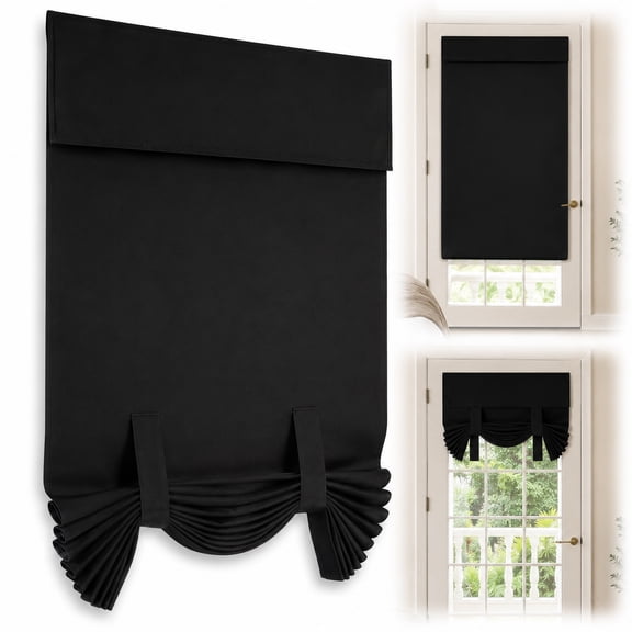 Rongsi Blackout French Door Curtains, 26 x 40 Inches Privacy Thermal Insulated Tie Up Shade Window Covering for Glass Door, Bedroom, Patios, Easy to install and clean - Black
