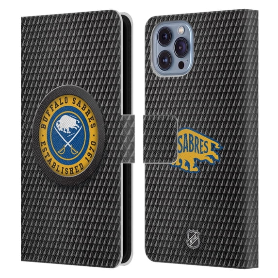 Head Case Designs Officially Licensed NHL Buffalo Sabres Puck Texture Leather Book Wallet Case Cover Compatible with Apple iPhone 14