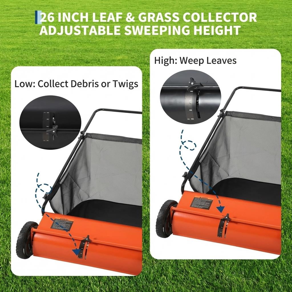 21 Inch Heavy Duty 4-Brush Push Lawn Sweeper, 3.5 Cu.Ft Large Collection Bag for Yard, Garden Cleanup