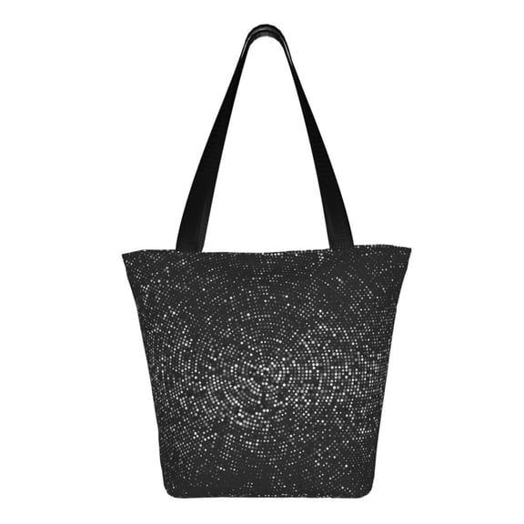 Uemuo Black And White Dotted Print Tote Bags for Women,Large Capacity Corduroy Bag,Reusable Grocery Shoulder Bag,Beach Tote with Zipper Closure, Daily Essentials