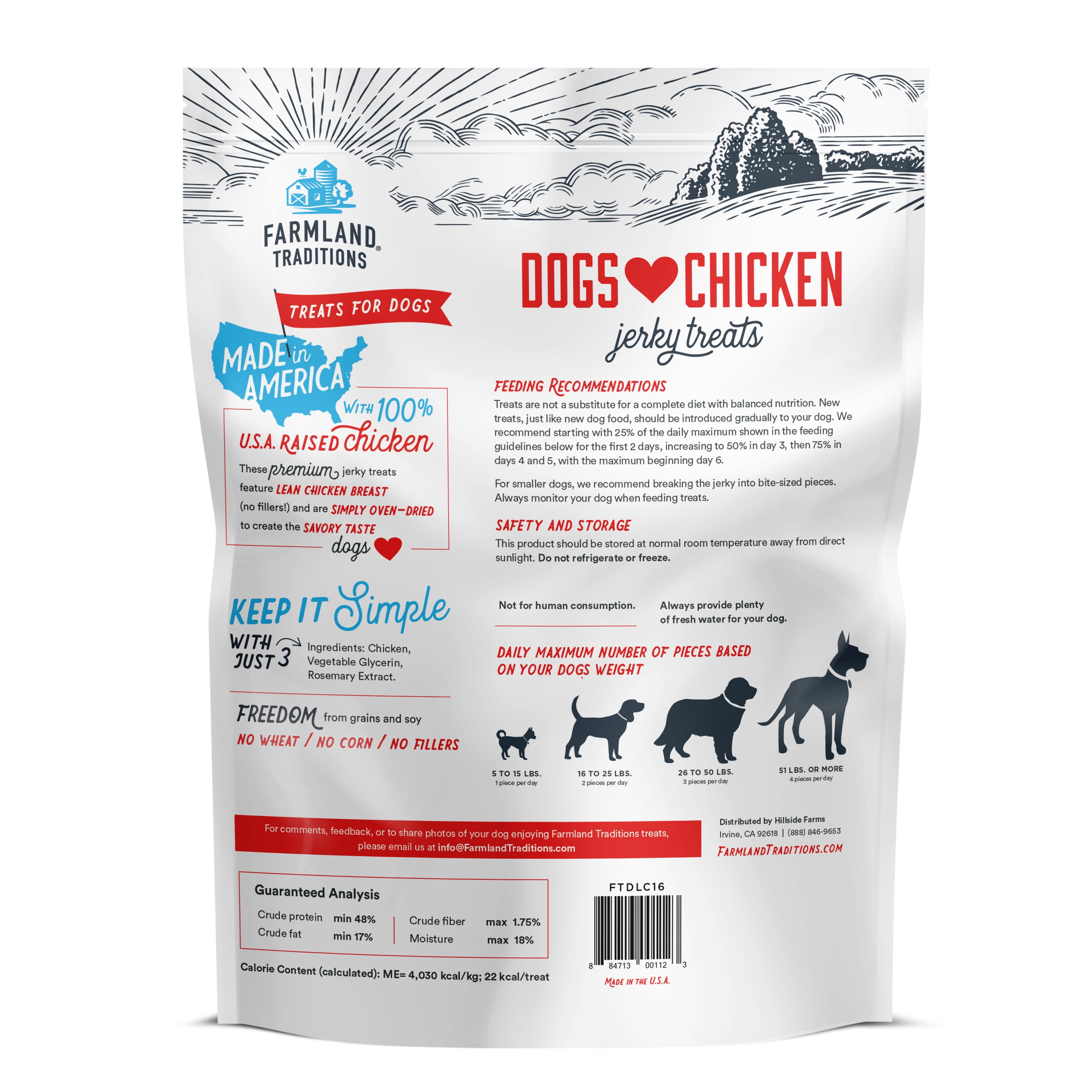 (4 pack) Farmland Traditions Dogs Love Chicken Jerky Dog Treats with Only 3 Ingredients and No Fillers, 1 Pound Bag