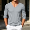 thumbnail image 5 of Kosheko Men's V-Neck Mesh Breathable Long-Sleeve Tee, Moisture Wicking Quick-Dry Fabric for gym practices Gray XL, 5 of 9