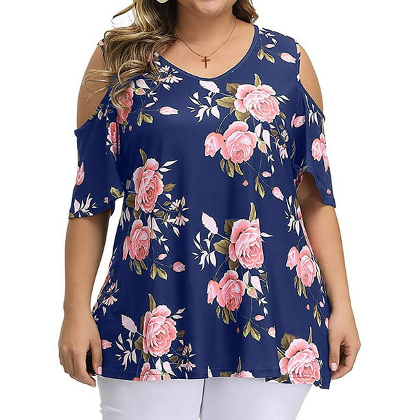 DYMADE - DYMADE Women's Plus Size Floral Print Short Sleeve Blouse Shirt Tunic Tops Walmart.com - Walmart.com
