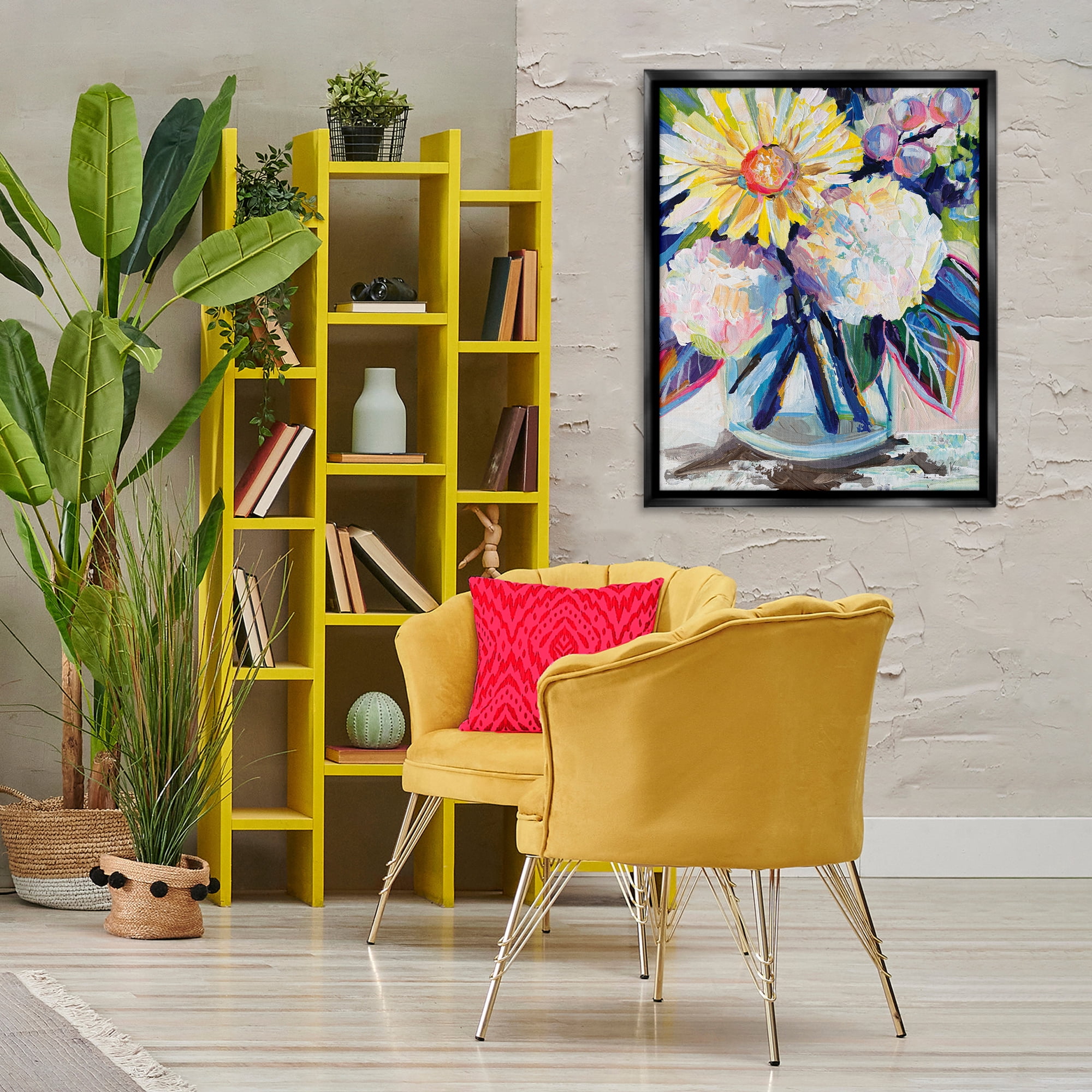 Stupell Industries Yearning Mixed Bouquet Plants & Flowers Painting Black Floater Framed Canvas Art Print Wall Art, 25 x 31