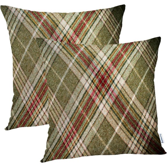 Plaid Pillow Covers 18x18 Inch Set of 2, Tartan Wool Tartan Fabric Plaid Britain Clothing Material Scotland Double Sided Decorative Pillows Cases Throw Pillows Covers