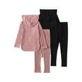 thumbnail image 3 of Fdqin Girls Fall Outfits 4Pcs Ribbed Knit Hooded Clothes Set Pullover Long Sleeve Sweatshirt and Sweatpants Pink Black 7-8 Years, 3 of 8