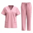 thumbnail image 1 of Nurse Scrub Top and Pants Set for Women, V-Neck Top with Front Pockets + Elastic Drawstring Waist Pants, Four-Way Stretch Fabric, Breathable, Dry-Clean or Hand Wash, 1 of 2