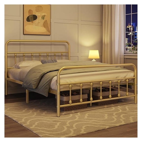 Victorian Metal Bed Frame XYT Queen-Size Antique For Bedroom Mattress Support With Headboard Under-Bed Storage