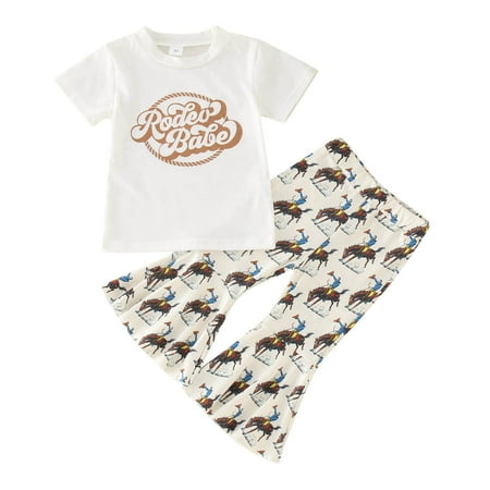 

HIBRO Toddler Girls Short Sleeve Cartoon Printed T Shirt Pullover Tops Bell Bottoms Pants Kids Outfits Long Sleeve Baby Girl Bunny Coat