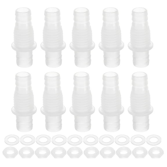10Pack PlasticHose Barb Fitting, 7/16" x 1/2" Adapter Union with M16 Nut and Washer