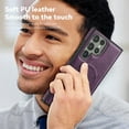 thumbnail image 6 of Magnetic for Galaxy S24 Ultra Premium PU Leather Case,Built-in Invisible Stand [Compatible with Magsafe] Protective Slim Kickstand Phone Cover Compatible with Samsung Galaxy S24 Ultra, Darkpurple, 6 of 9