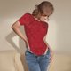 thumbnail image 3 of Fotbe Vintage Burgundy Body de Mujer con Cuello Redondo y Mangas Cortas, Sin Mangas Ajustado, Suave, Cómodo y Básico-Large, 3 of 7