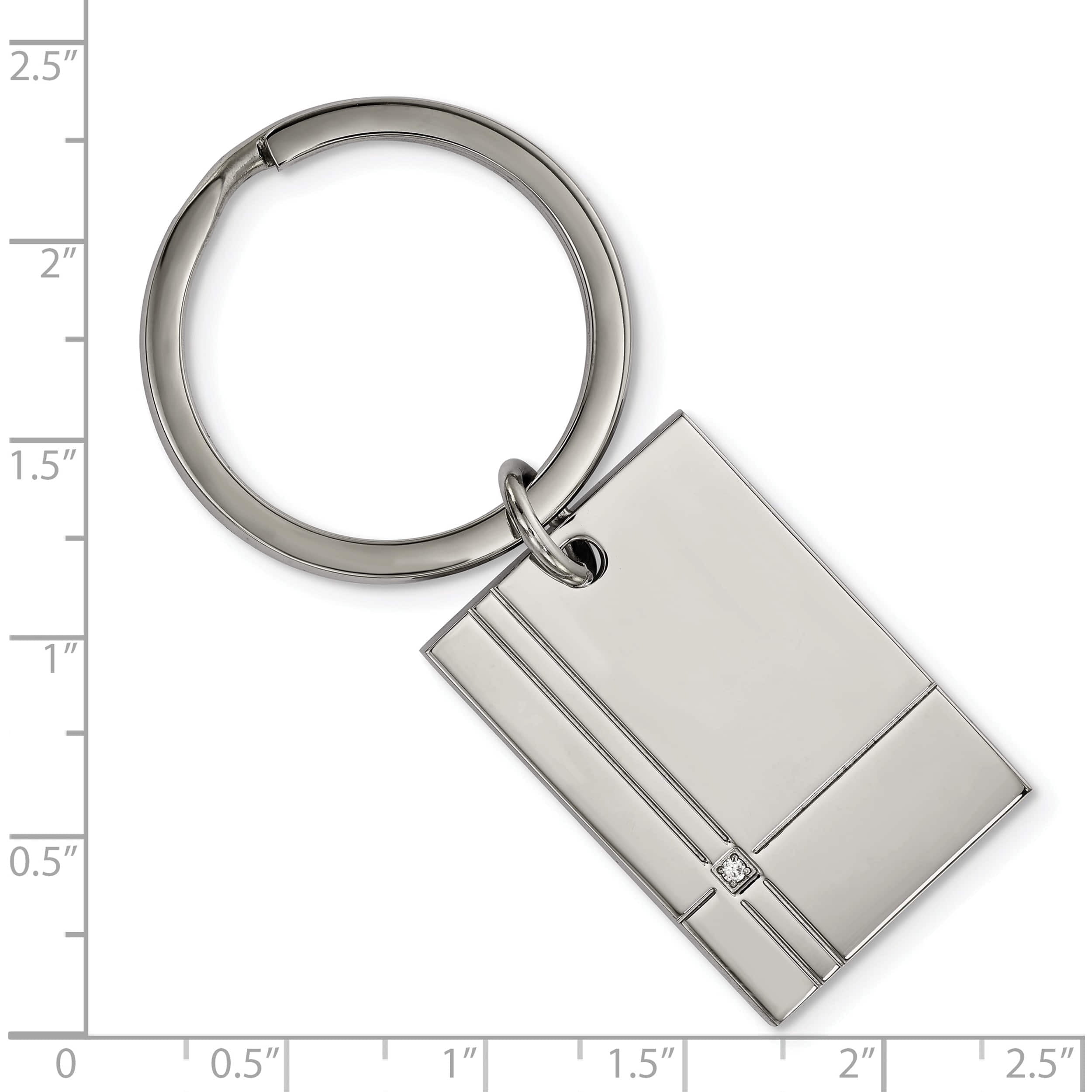 Stainless Steel Polished Grooved With Cz Key Ring (62.14 X 22.5) Made In China srk149