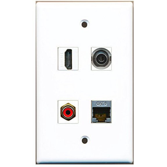 RiteAV - 1 Port HDMI 1 Port RCA Red 1 Port Shielded Cat6 Ethernet 1 Port 3.5mm Wall Plate