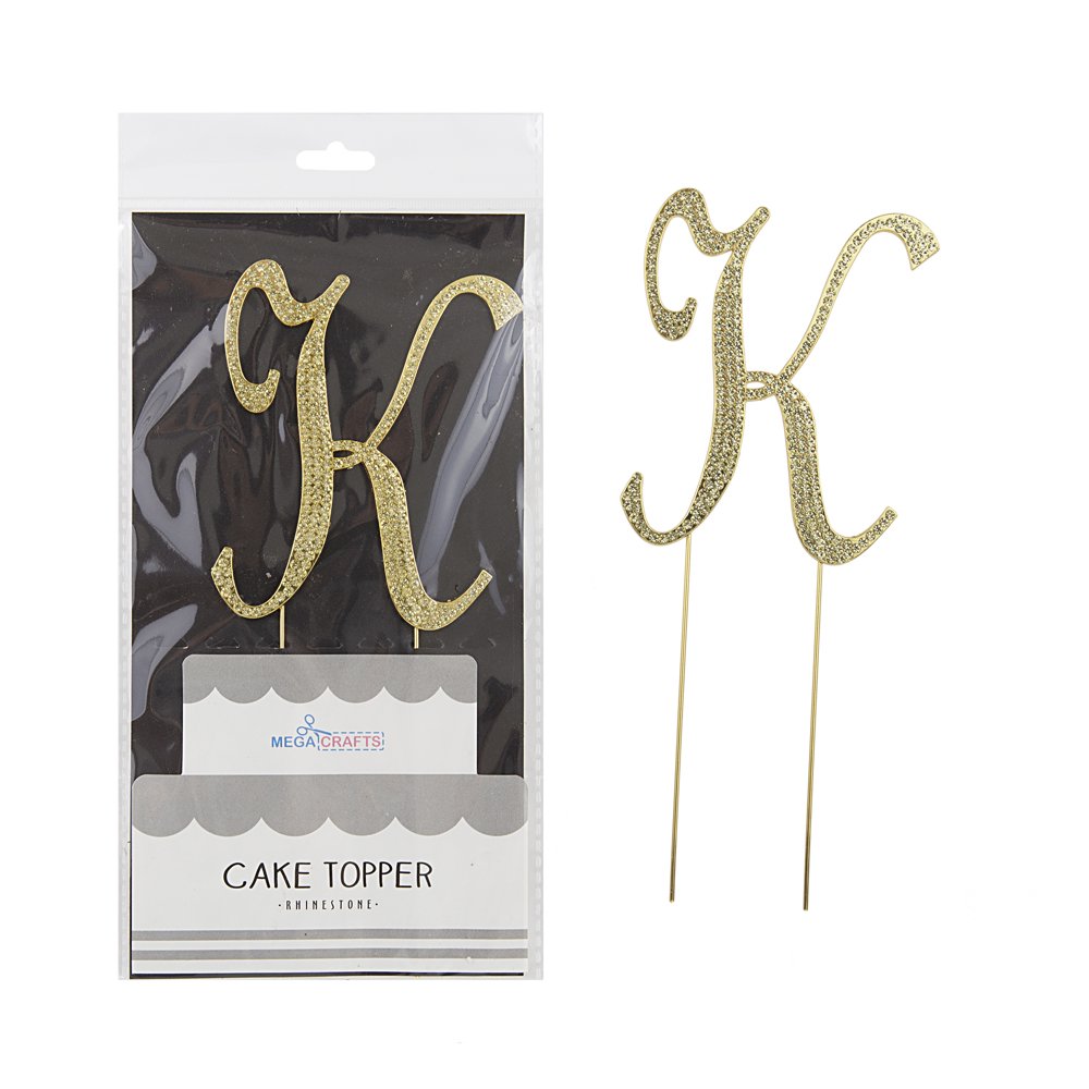 Mega Crafts Sparkly Gold Rhinestone Letter K Cake Topper Decoration