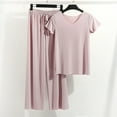 thumbnail image 2 of Womens Summer Pajamas 2 Piece Lounge Outfits Casual Crewneck Short Sleeve Tops and Wide Leg Pants Sets Sleepwear Purple, 2 of 6