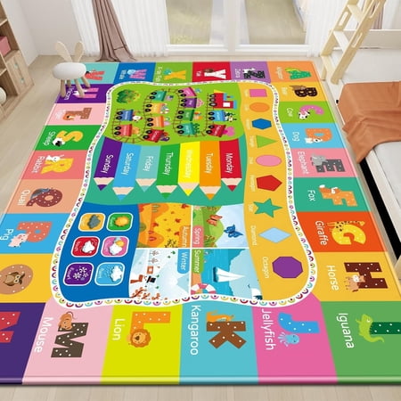 Kids Rug Play Mat, Playtime Collection ABC, Shape, Season, Month, Week Learning Educational Rug for Kids Playroom, Baby Playmat Carpet for Classroom Nursery Bedroom (59X39.4 INCH)