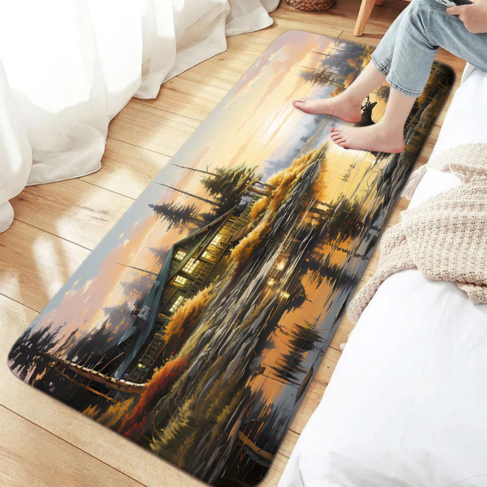 Rustic Moose Bathroom Rugs, Elk Moose Country Hunting Wild Animal Lodge Forest Non-Slip Bath Rugs Adventure Woodland Cabin Farmhouse Bathroom Rug Mat 17X48inch, Extra Soft and Absorbent Bath Rugs
