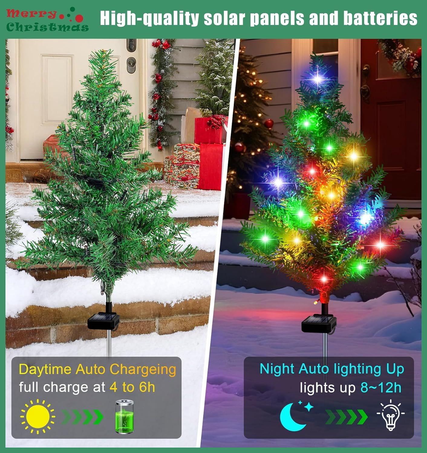 Solar Christmas Tree Outdoor Decor, Waterproof Solar Xmas Decorations Garden Stake Lights, Multi-Color LED Christmas Décor for Outside Landscape Pathway Porch Yard Holiday (4 Pcs Pink)